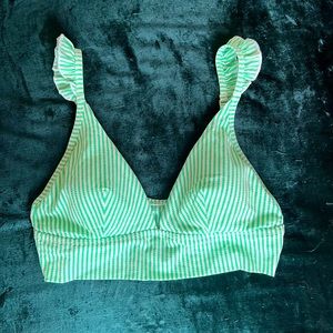 Aerie Striped Ruffle Bikini Top Size Large